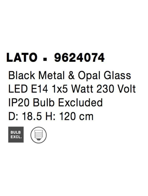 Nova Luce Závěsné svítidlo LATO černý kov a opálové sklo E14 1x5W