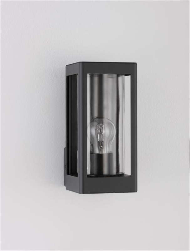 Nova Luce Venkovní nástěnné svítidlo FIGO tmavě šedý hliník a čiré sklo E27 1x12W IP54