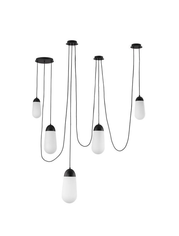 Nova Luce Závěsné svítidlo BLAKY matný černý kov a opálové sklo E14 5x5W