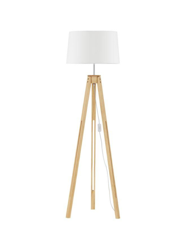 Nova Luce Stojací lampa LE ROY bílé stínidlo přírodní dřevěná základna E27 1x12W