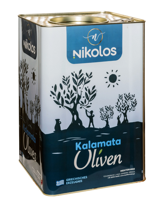 Nikolopoulos Estate Nikolos černé olivy Kalamata s peckou 12kg - plech