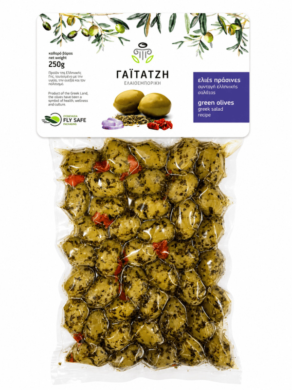 Gaitatzi zelené a peckou olivy ve stylu řeckého salátu vakuum 250 g
