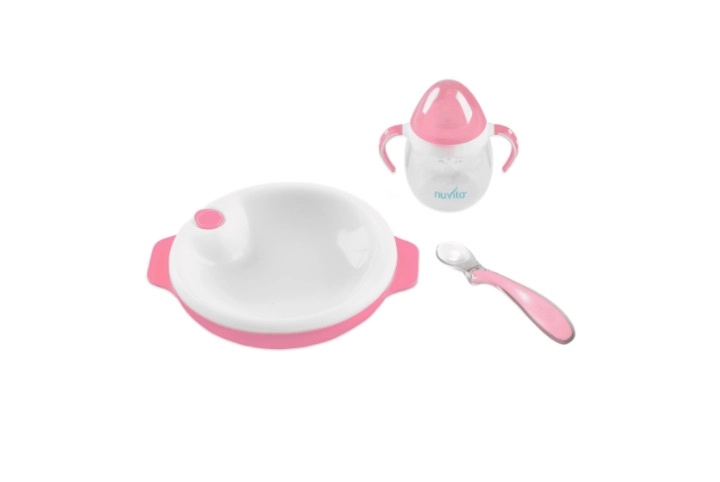 NUVITA Set termotalířku s silikonovou lžičkou a hrnečkem Pastel pink