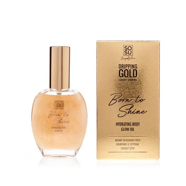 SOSU Dripping Gold Born to Shine Hydratační olej na tělo se třpytkami zlatý 55 ml