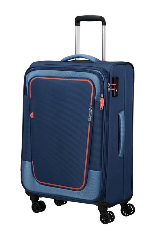 American Tourister Pulsonic 68cm Modrý Combat Navy Spinner Rozšiřitelný 64/74L