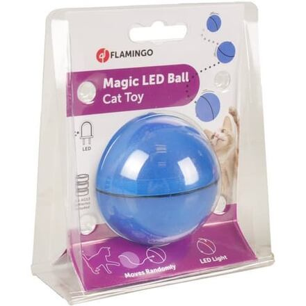 Flamingo Interaktivní hračka pro kočky míček s LED modrý průměr 6cm