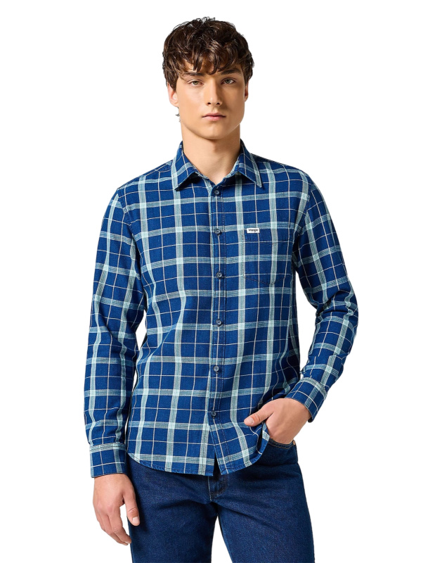 Pánská košile d.r. WRANGLER One Pocket Shirt zeleno-modrá-XL