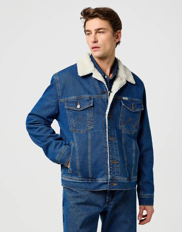 Pánská džínová bunda WRANGLER Sherpa klasicky modrá-sepraná - L