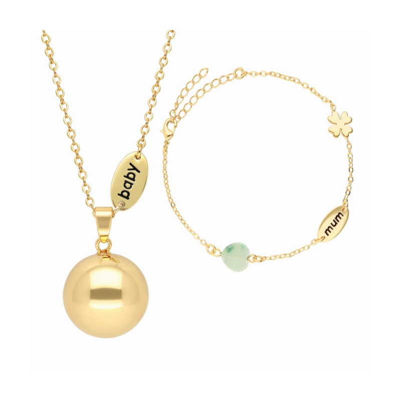 Bola Nature Stone Beads and Mum/Baby Charm těhotenská rolnička Gold