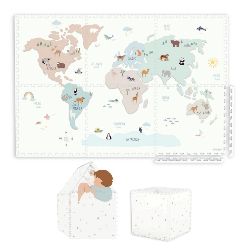 Play&Go EEVAA pěnová hrací podložka 2v1 s úložným boxem World map
