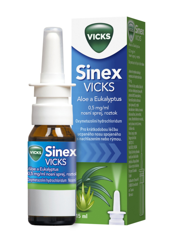 SINEX Vicks aloe a eukalyptus 0,5 mg/ml nosní sprej, roztok 15 ml