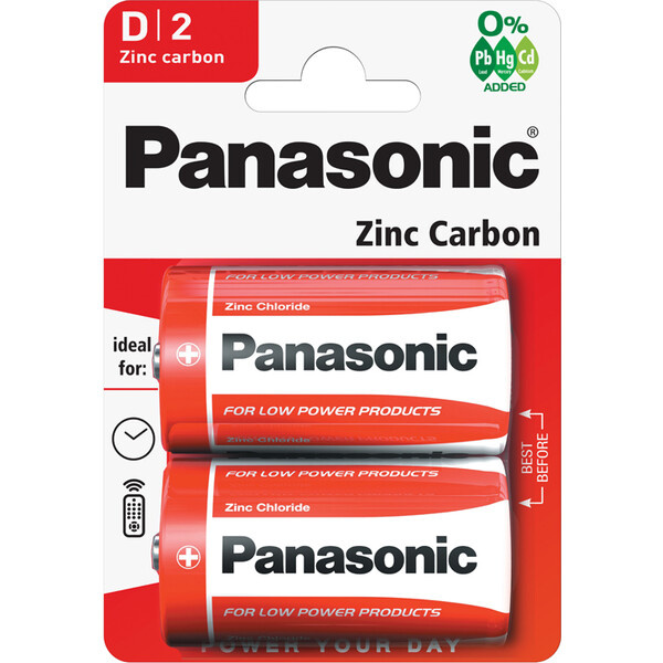 Panasonic Red Zinc D zinkouhlíková baterie (2ks)