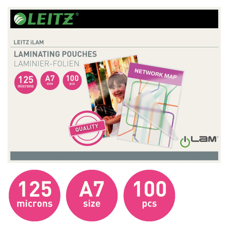 Laminovací kapsy Leitz - A7, 125 mic, čiré, 100 ks