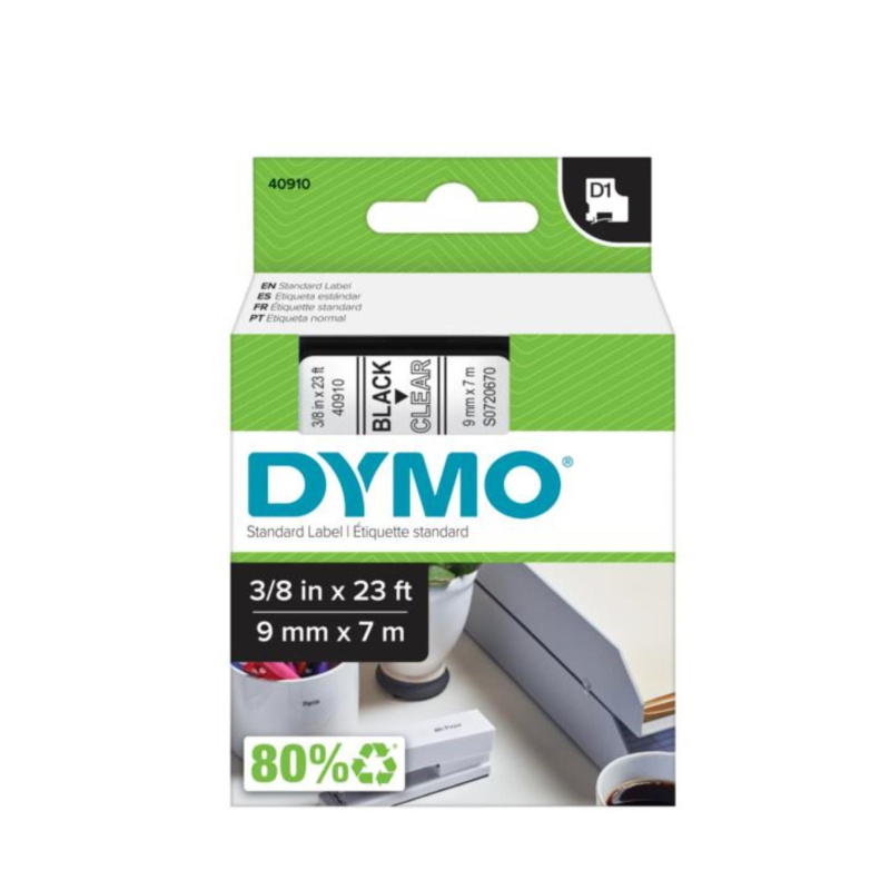 Originální polyesterové pásky Dymo D1 pro štítkovače LabelManager, 9 mm x 7 m černá / transparentní