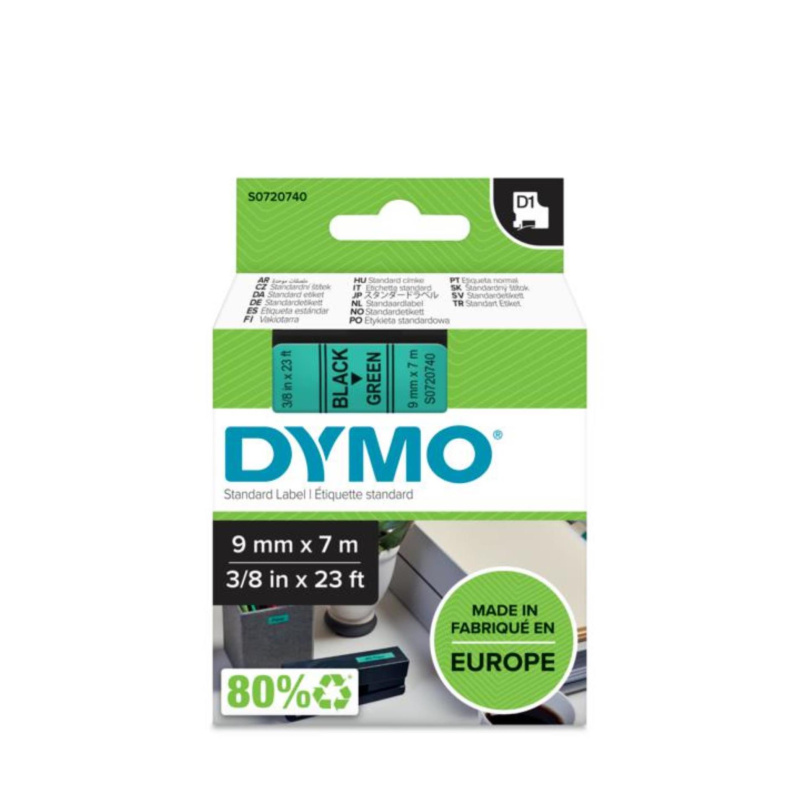 Páska Dymo D1 šířka 9 mm/návin 7m, černá / zelená