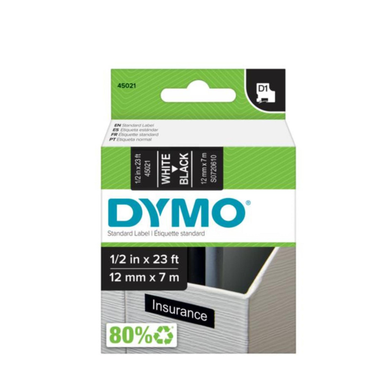 Páska Dymo D1 - černá, šířka 12 mm, návin 7 m, bílé písmo
