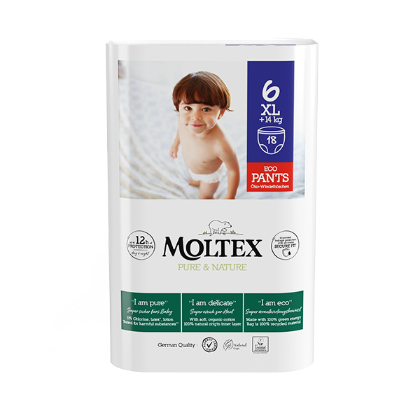 Moltex Pure & Nature natahovací plenkové kalhotky XL +14 kg (18 ks)