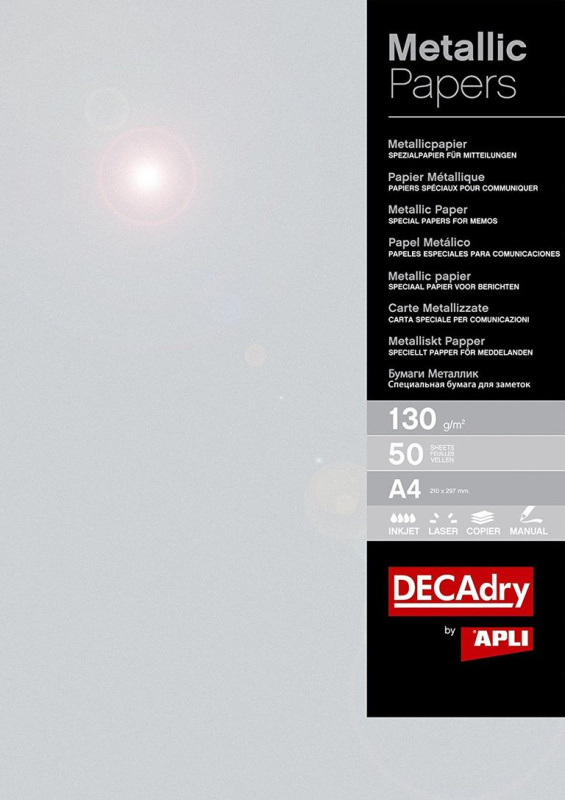 APLI Metalický papír A4 130 g - stříbrný, 50 listů