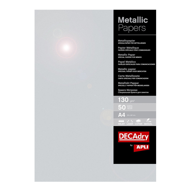 APLI Metalický papír A4 130 g - stříbrný, 50 listů