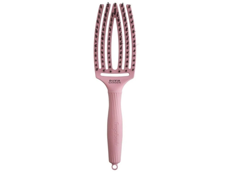 Olivia Garden Fingerbrush Boar & Nylon kartáč na vlasy s nylonovými a kančími štětinami Soft Pink 1 ks
