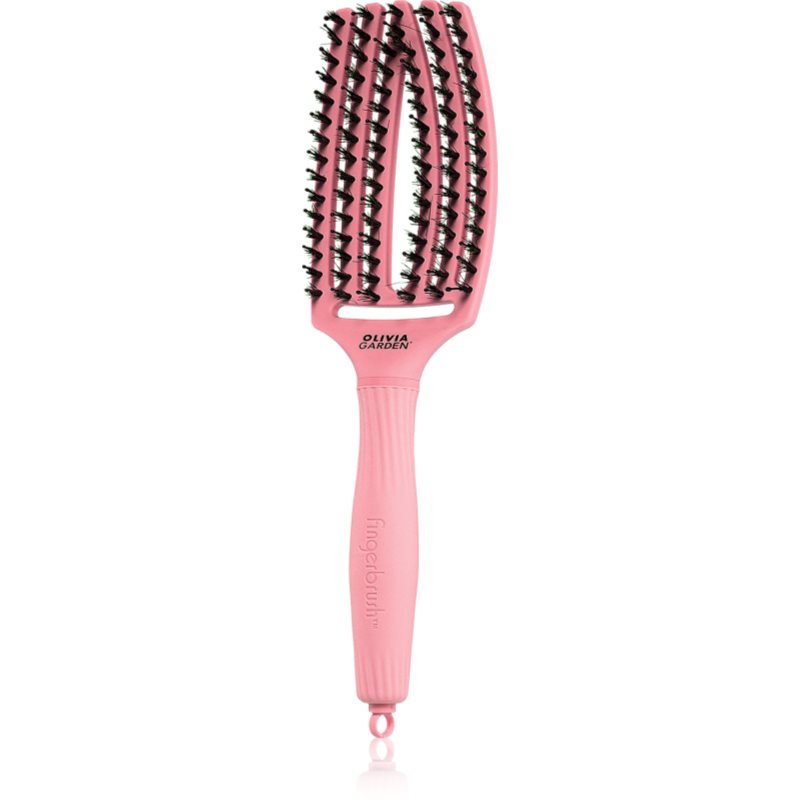 Olivia Garden Fingerbrush Boar & Nylon kartáč na vlasy s nylonovými a kančími štětinami Soft Pink 1 ks