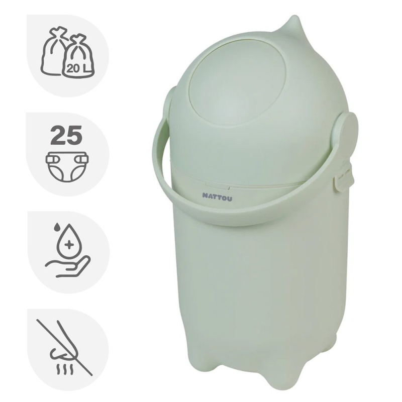 NATTOU Koš na pleny Dropy Beige 27 cm, 20l - NATTOU Koš na pleny Dropy Green 27 cm, 20l