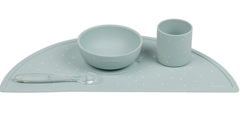 NATTOU Set jídelní silikonový 4 ks - green