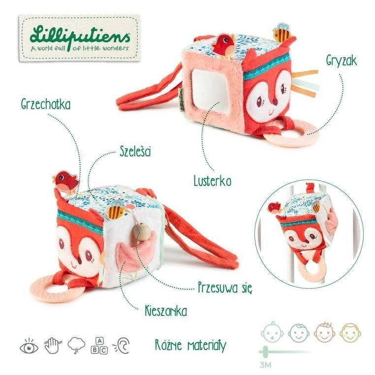 Lilliputiens -  textilní kostka s aktivitami - liška Alice