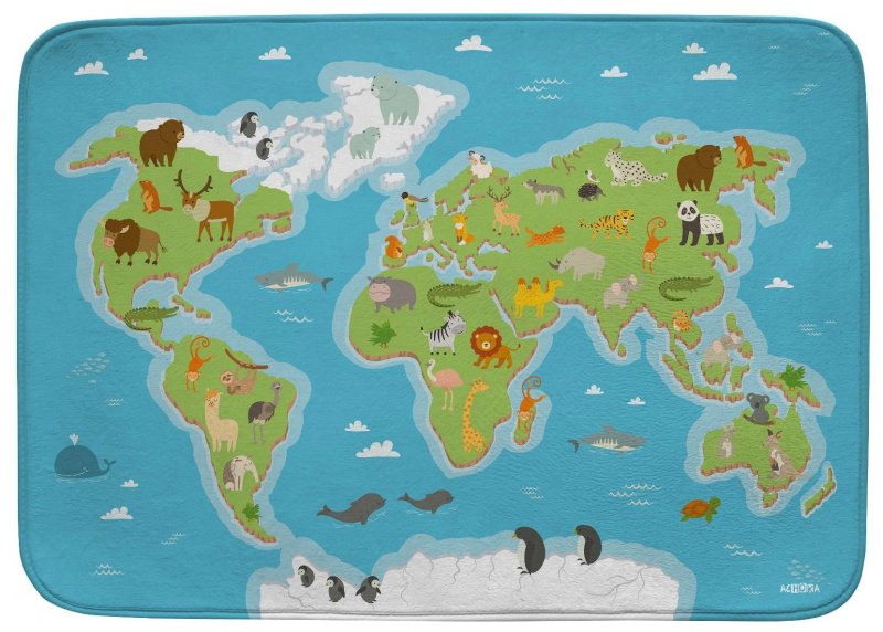 Dětský koberec mapa světa se zvířaty 130 × 180 cm Achoka