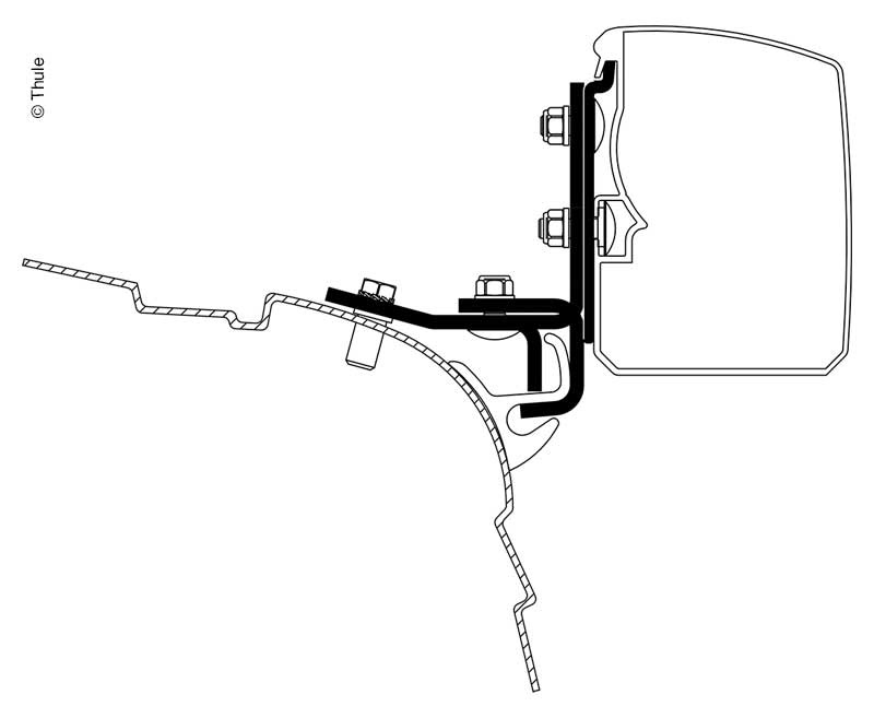 Markýza Thule 3200, adaptér VW T5/T6 Minivan Multi Rail RHD