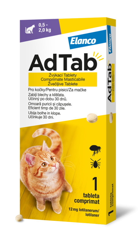 AdTab 12mg žvýkací tablety pro kočky 0.5-2kg 1ks
