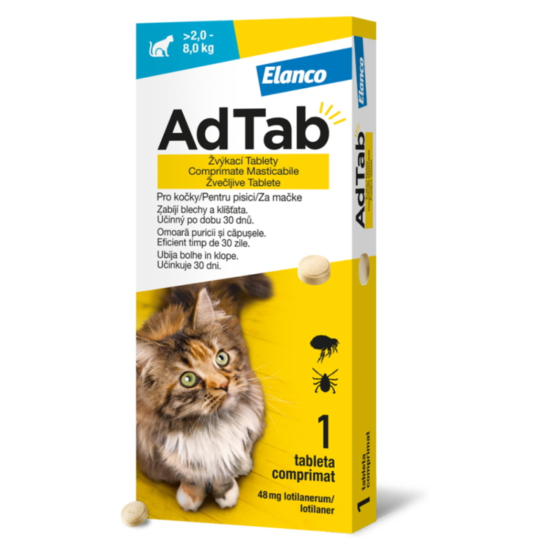 AdTab 48mg žvýkací tablety pro kočky >2-8kg 1ks