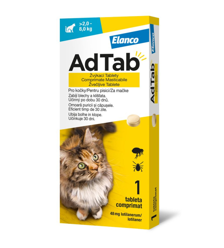 AdTab 48mg žvýkací tablety pro kočky >2-8kg 1ks