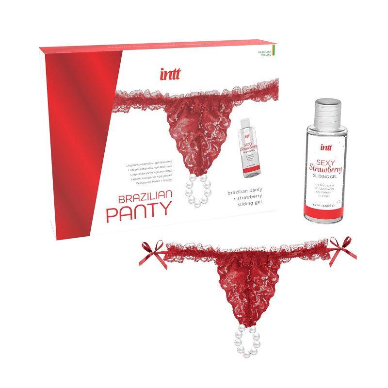 Kalhotky a lubrikační gel - Intt Brazilian Panty červená
