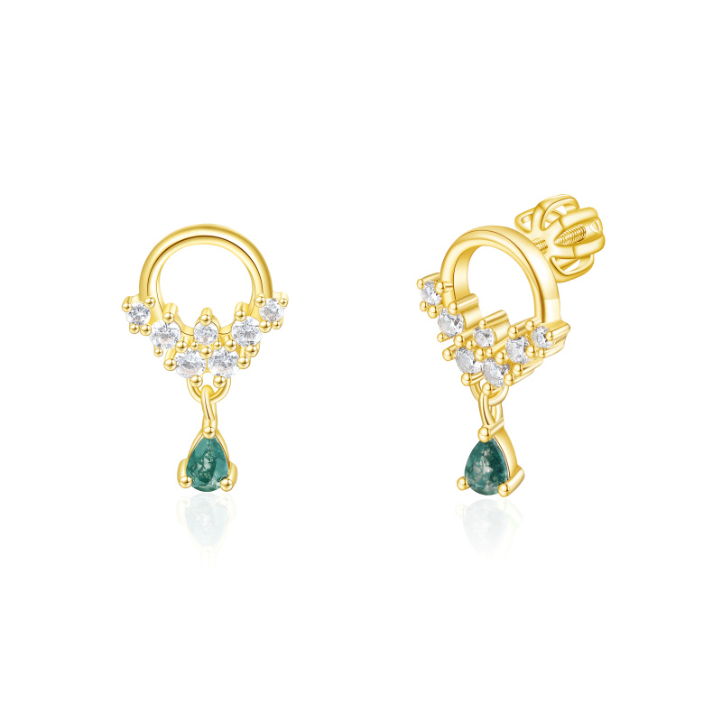 Olivie Stříbrné náušnice MECHOVÝ ACHÁT GOLD 8915