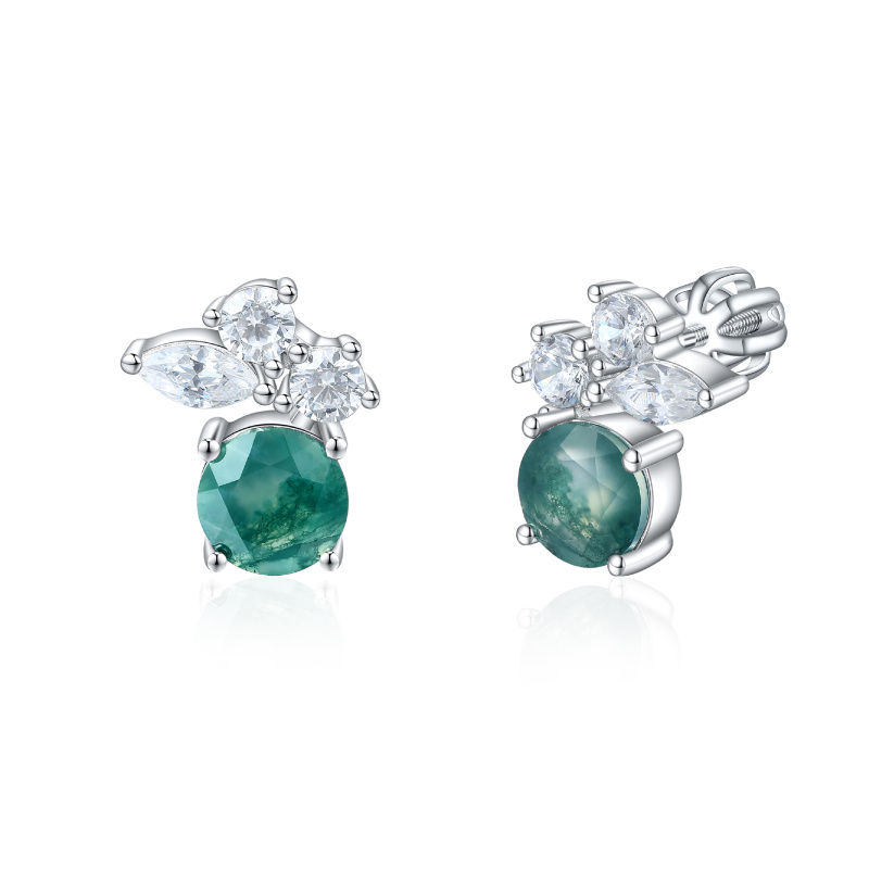 Olivie Stříbrné náušnice MECHOVÝ ACHÁT 8917