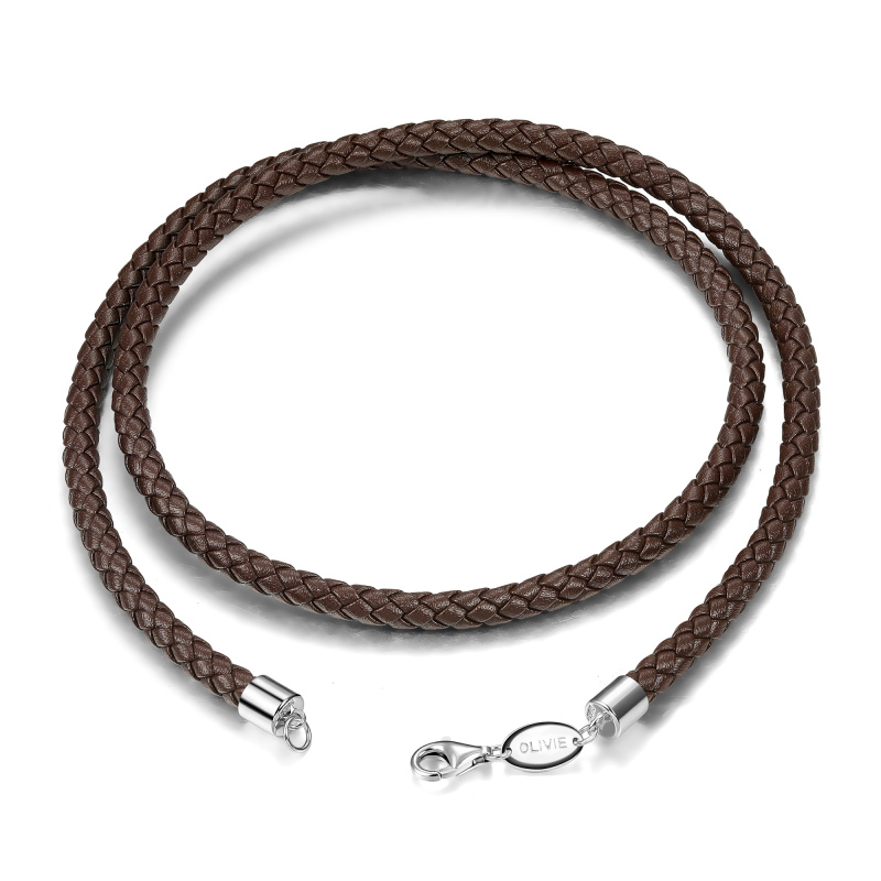 Olivie Kožená hnědá pletená šňůrka 55cm, tl.5 mm 6042