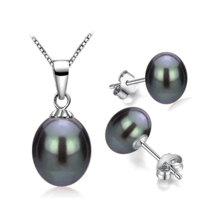 Olivie Stříbrná sada PERLY BLACK BUTTON 7604