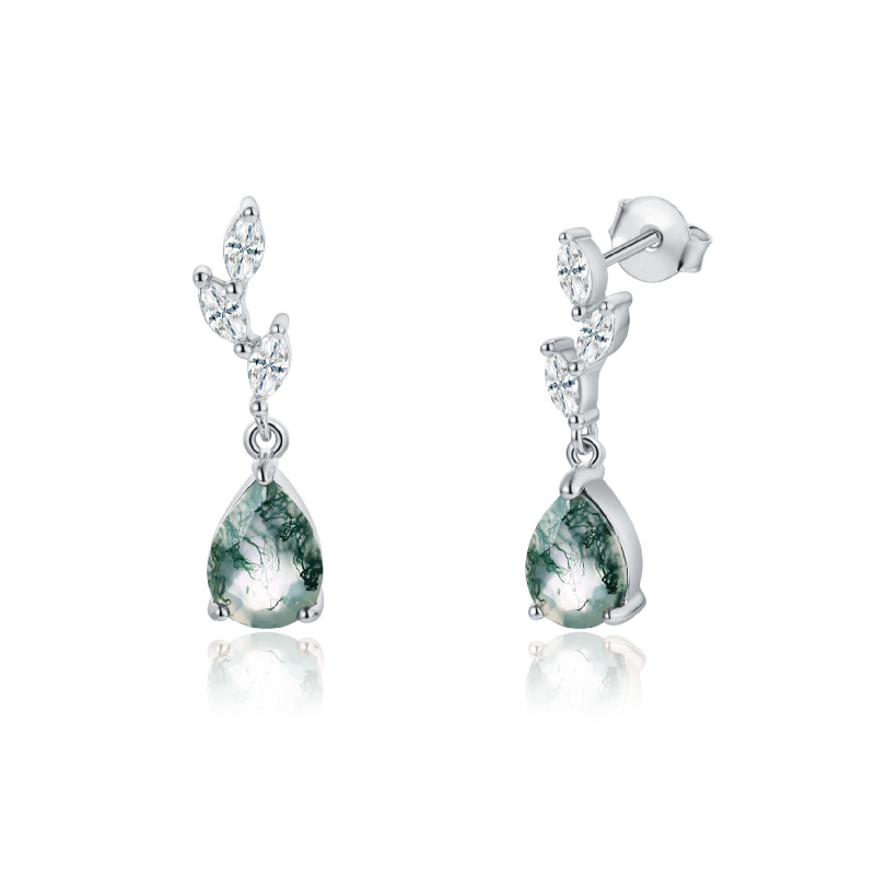 Olivie Stříbrné náušnice MECHOVÝ ACHÁT 8401