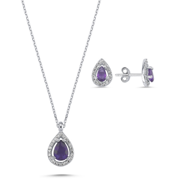 Olivie Stříbrná souprava KAPKA AMETHYST 5828