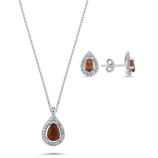 Olivie Stříbrná souprava KAPKA GARNET 5829
