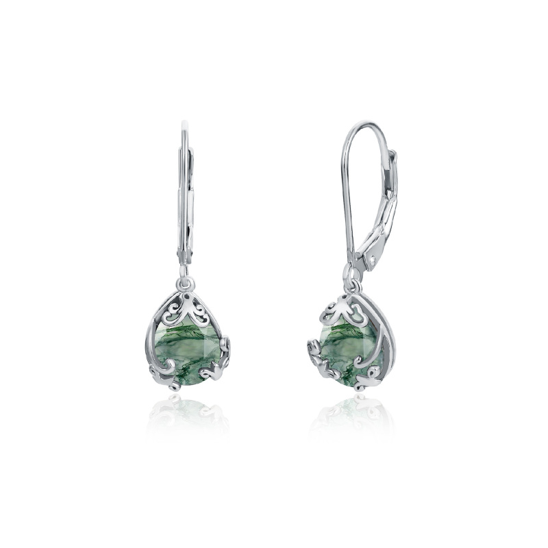 Olivie Stříbrné náušnice MECHOVÝ ACHÁT 8425