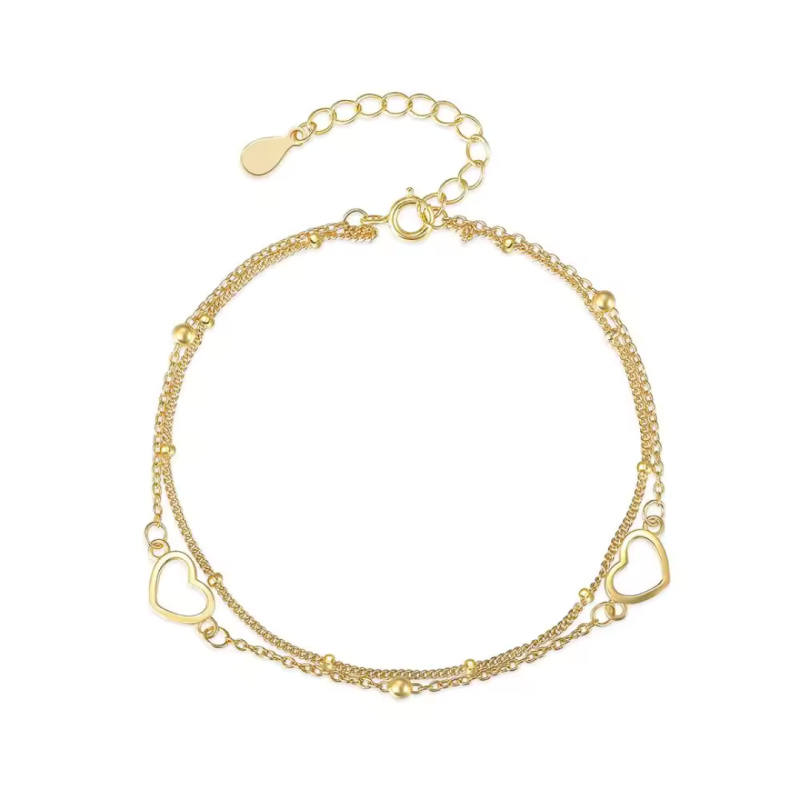 Olivie Stříbrný srdíčkový náramek GOLD 8731