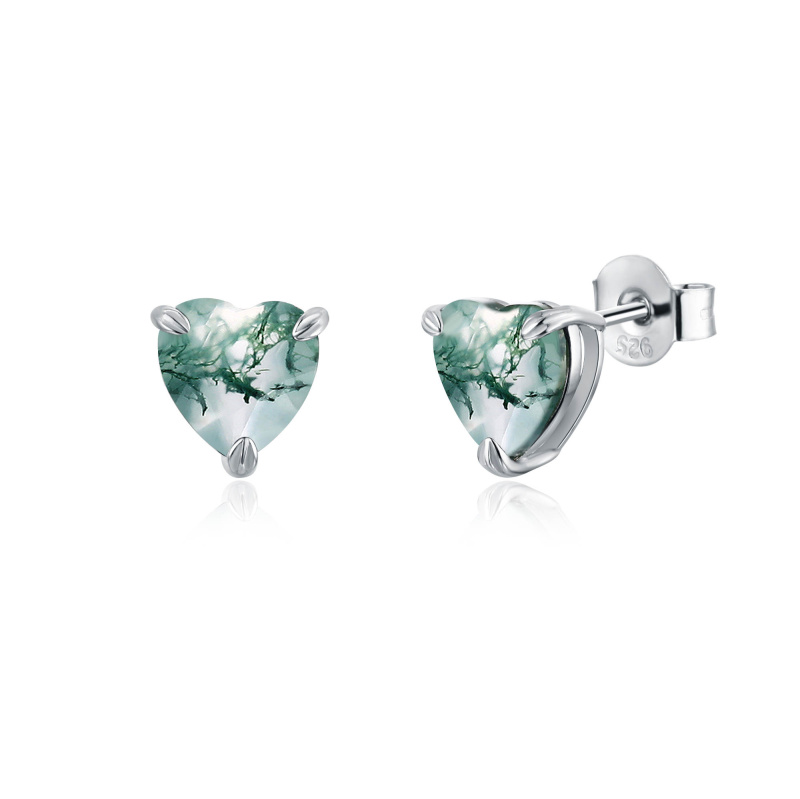 Olivie Stříbrné náušnice MECHOVÝ ACHÁT 8539