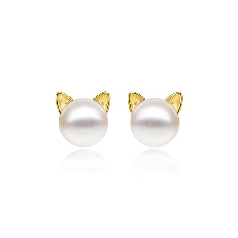 Olivie Stříbrné náušnice s perlou KOČKA 8541