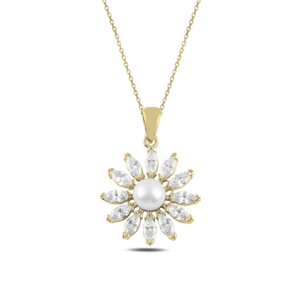 Olivie Stříbrný perlový náhrdelník GOLD & CZ 4786