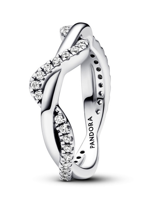 Pandora Zvlněný stříbrný prsten se zirkony Timeless 193098C01 56 mm