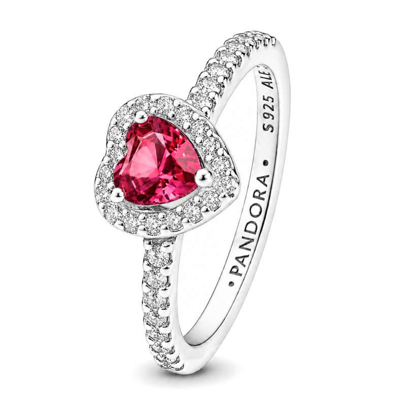 Pandora Romantický stříbrný prsten s růžovým srdcem Timeless 198421C03 50 mm