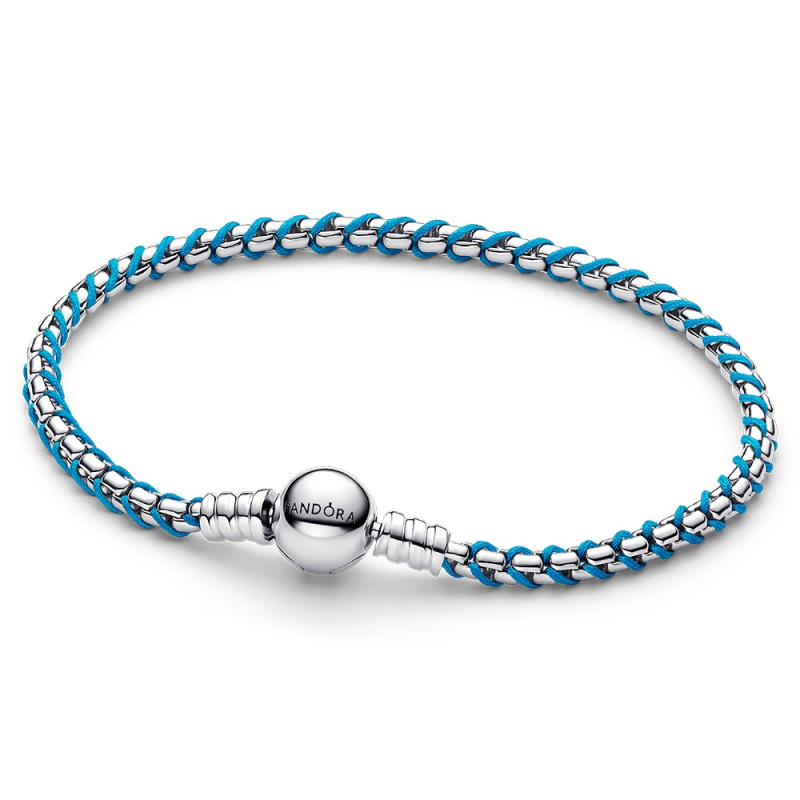 Pandora Stříbrný náramek na přívěsky s tyrkysovou šňůrkou Moments 593816C01 19 cm