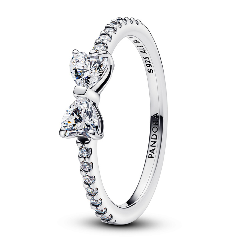 Pandora Třpytivý stříbrný prsten Čirá mašlička Timeless 193510C02 58 mm